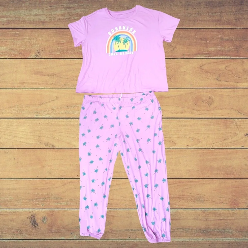 Joyspun Pajamas Palm Tree Set Cool Breeze Size 2X - Picture 10 of 10